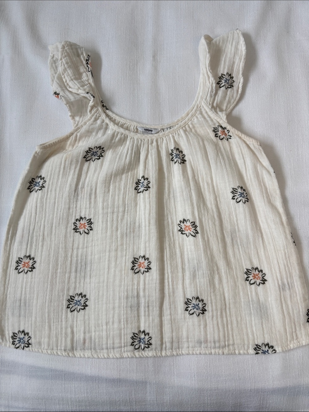 Sonoma White Floral Embroidered Ruffle Tank Top -333sku - Picture 4 of 6